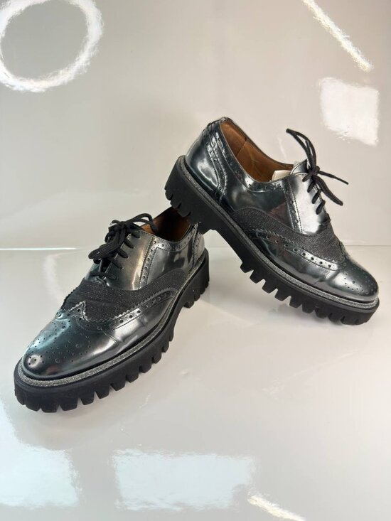 Pertini Shoes - Pertini Metallic Leather Brogue Oxford Lug Sole Shoes Women’s EU 38 / US 7.5-8